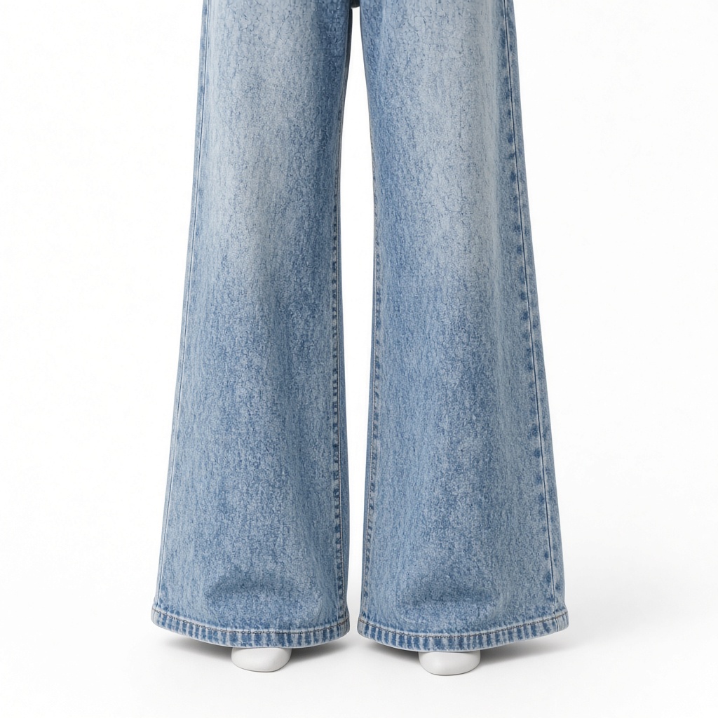 Wide leg acid wash jeans