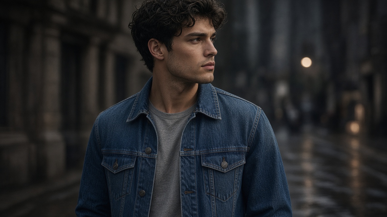 AI model in Slayer denim trucker jacket