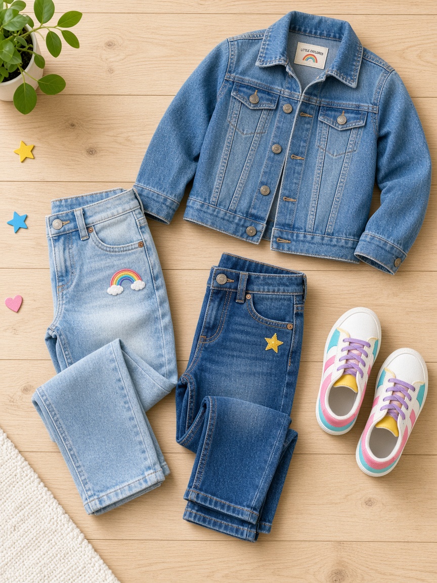 Kids Slayer denim collection flat lay