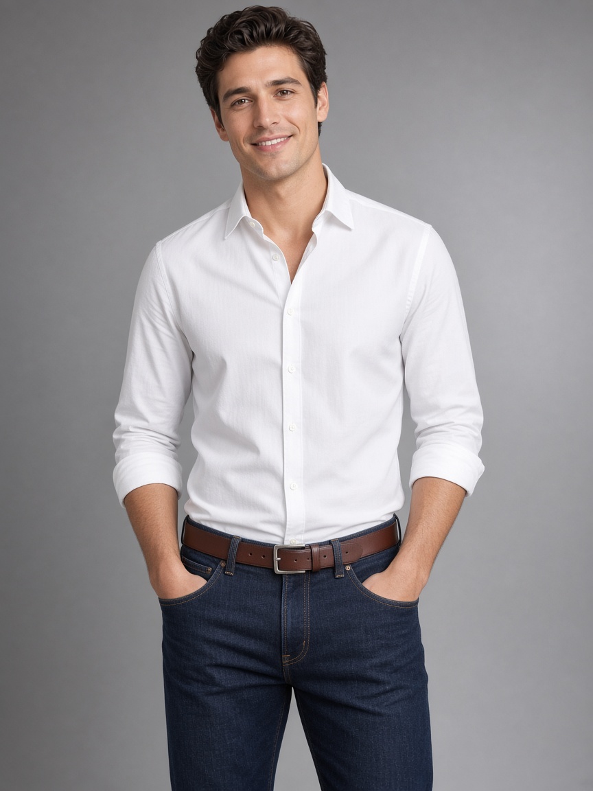 AI model in Slayer straight-fit jeans